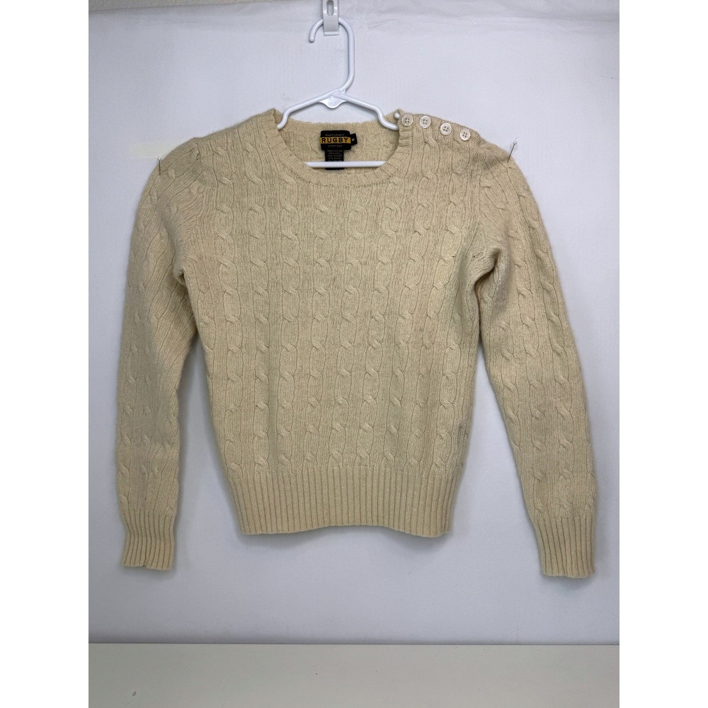 RUGBY RALPH LAUREN Kids Cable Knit Sweater M Cream Wool Angora Cashmere Preppy